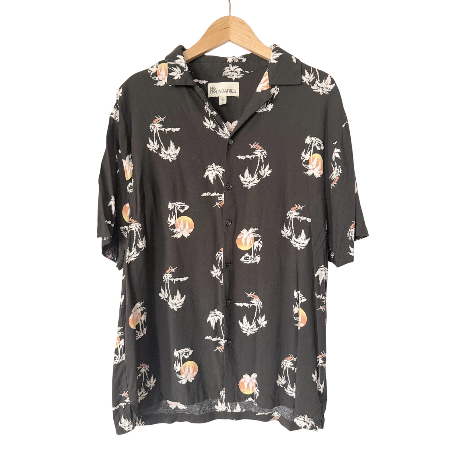 Hawaiian Palm Tree Mens L Black Button Down Shirt Tropical Vacation
